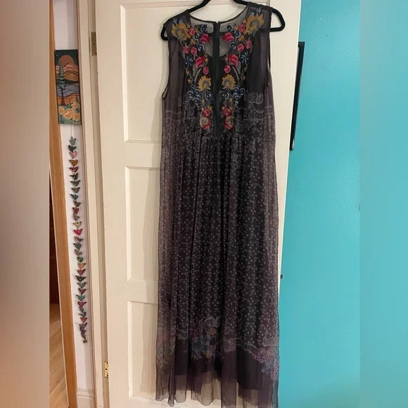 Johnny Was, Eleir printed mesh Maxi Dress Size XXL Floral Sleeveless Embroiderd - Picture 6 of 11